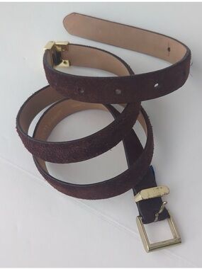 John Lewis Chocolate Suede Belt with Gold Hinge and Buckle Narrow size Small